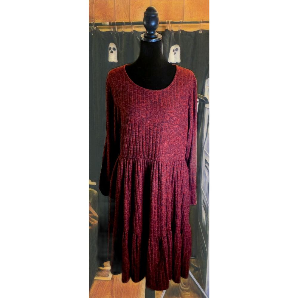 Plus Size 2x Dark Red Brushed Rib Tiered Flowy Skater Dress Torrid 2xl